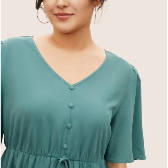 BloomChic Plus Size Plain Button Detail Cross Straps Gathered Blouse 3XL us 22 - Picture 4 of 7